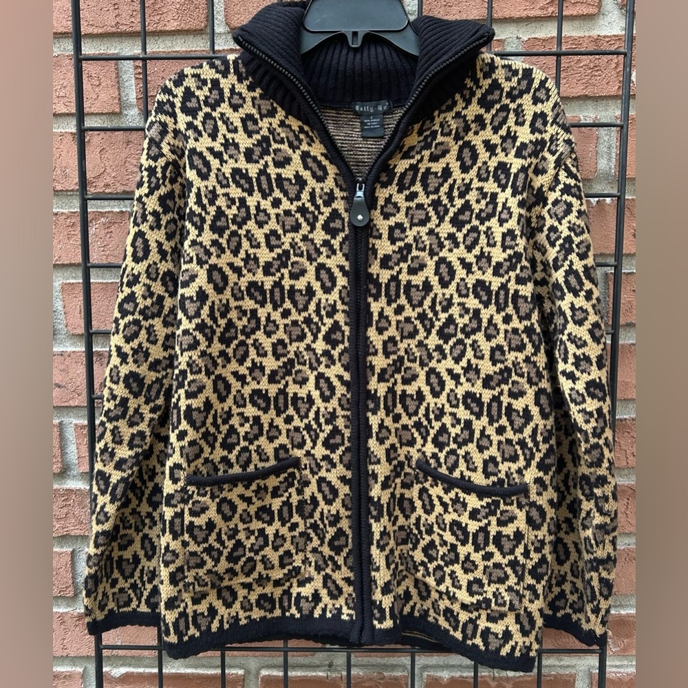 Tally Ho Leopard Print Zip-Up Sweater